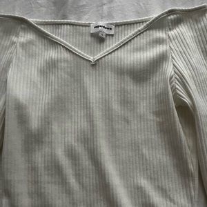 Superdown White Ribbed Long Sleeve Shirt